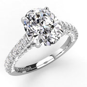Three Sided Pave Oval Diamond Engagement Ring 0.73ct