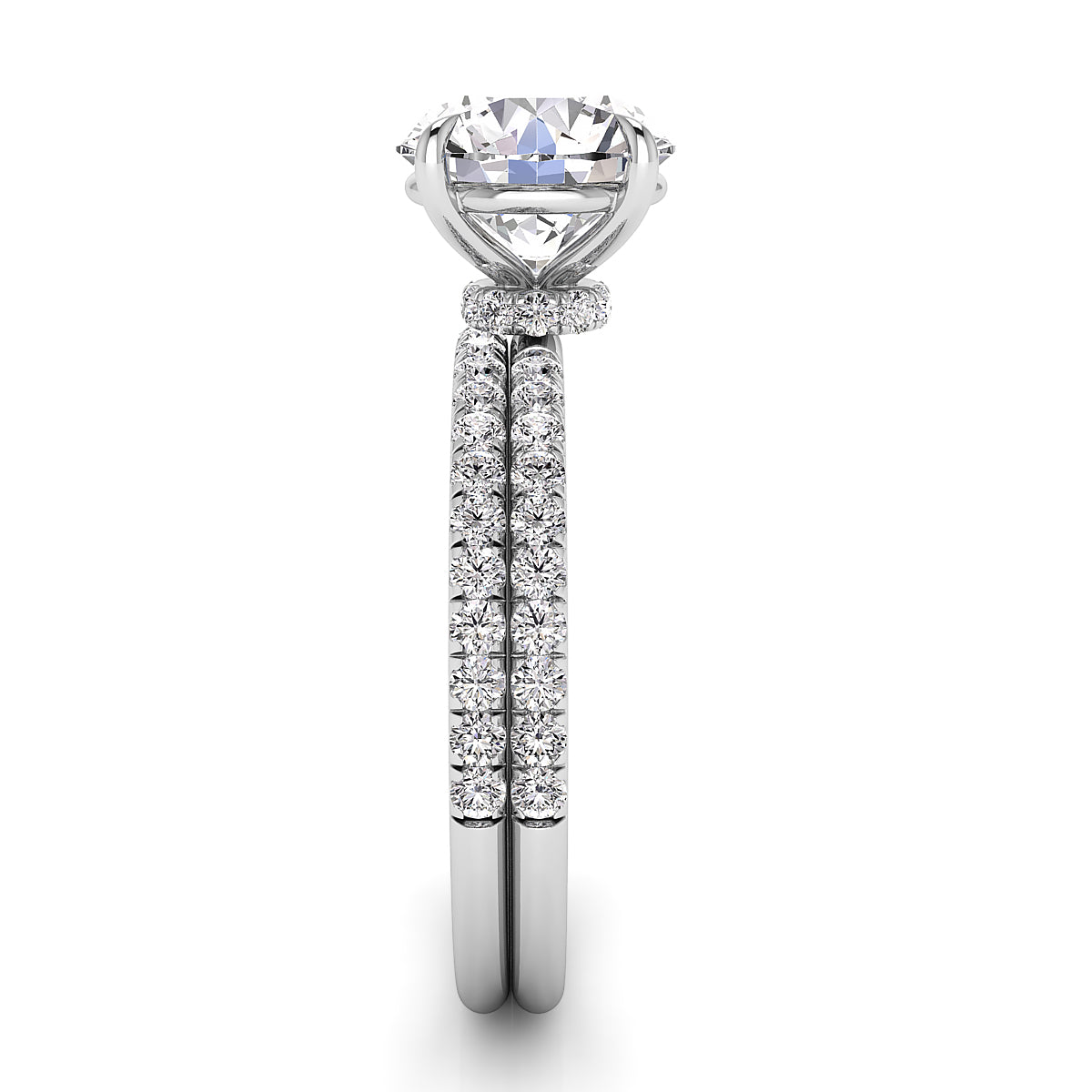 Round Pave Diamond Engagement Ring with Diamond Belt Set