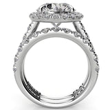 Round Diamond Halo Engagement Ring Wedding Band Set 1.76ct