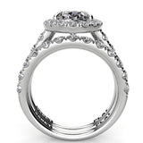 Oval Diamond Halo Engagement Ring Wedding Band Set 1.74ct