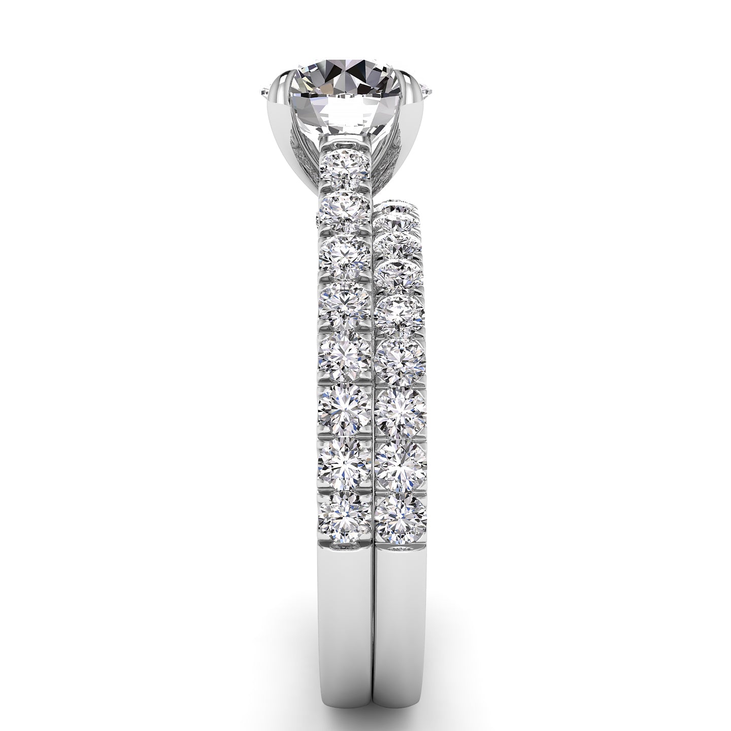 Three Sided Pave Round Diamond Engagement Ring Set 1.33ct