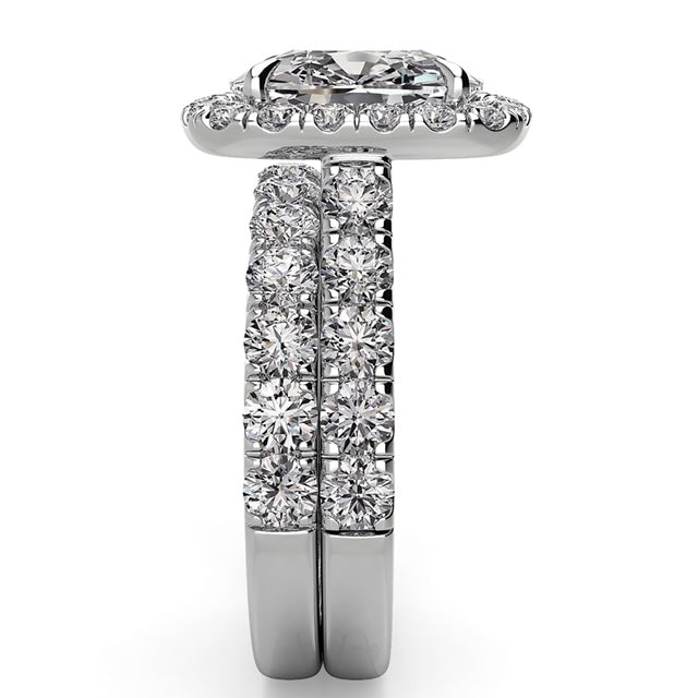 Cushion Diamond Halo Engagement Ring Wedding Band Set 1.78ct