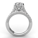 Three Sided Pave Cushion Diamond Engagement Ring Set 1.10ct