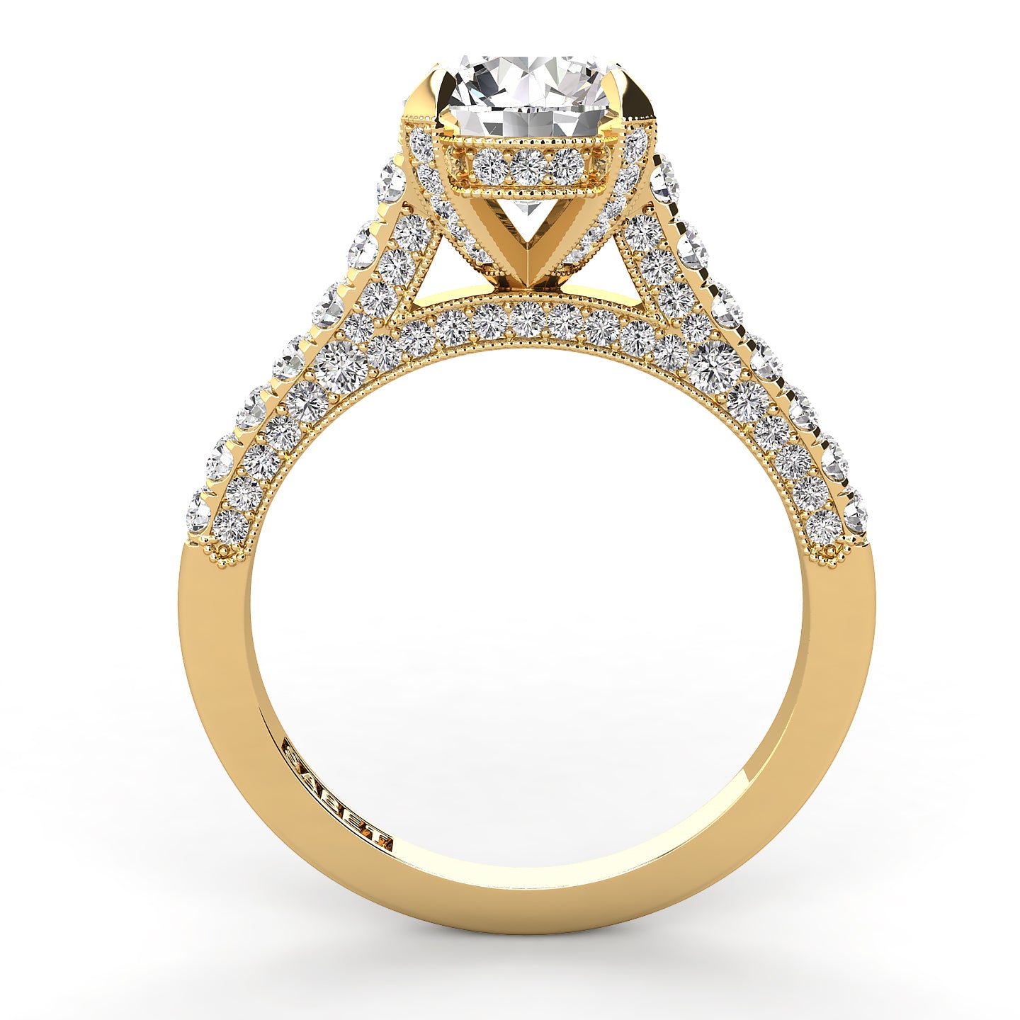 Three Sided Pave Round Diamond Engagement Ring 0.65ct