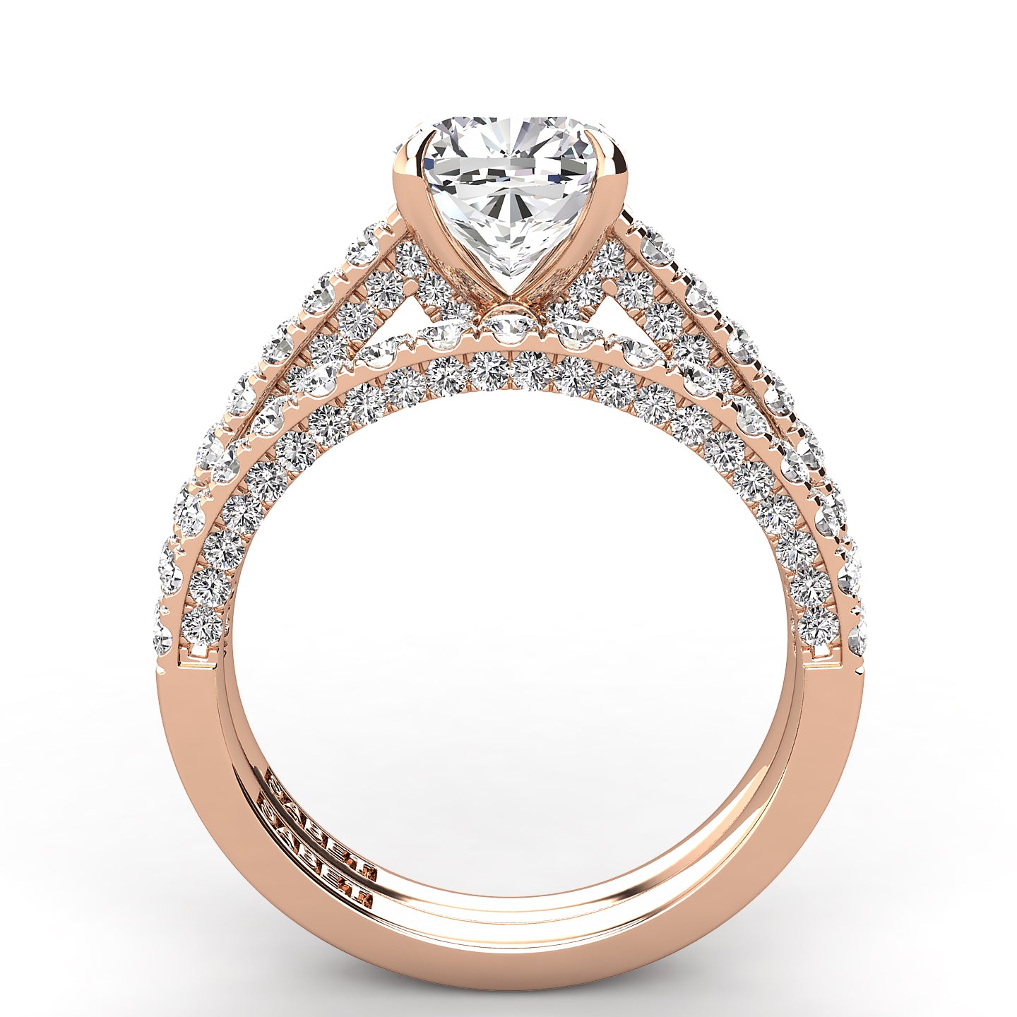 Three Sided Pave Cushion Diamond Engagement Ring Set 1.33ct