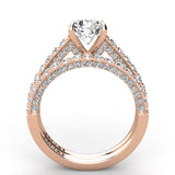 Three Sided Pave Round Diamond Engagement Ring Set 1.33ct