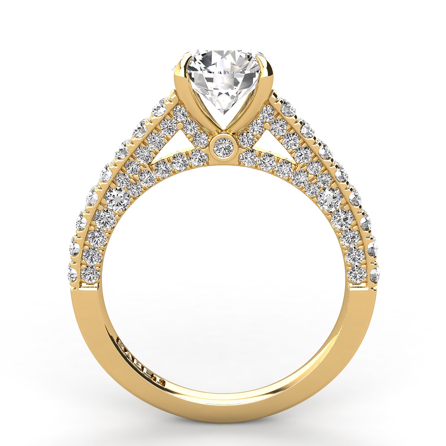Three Sided Pave Round Diamond Engagement Ring 0.73ct