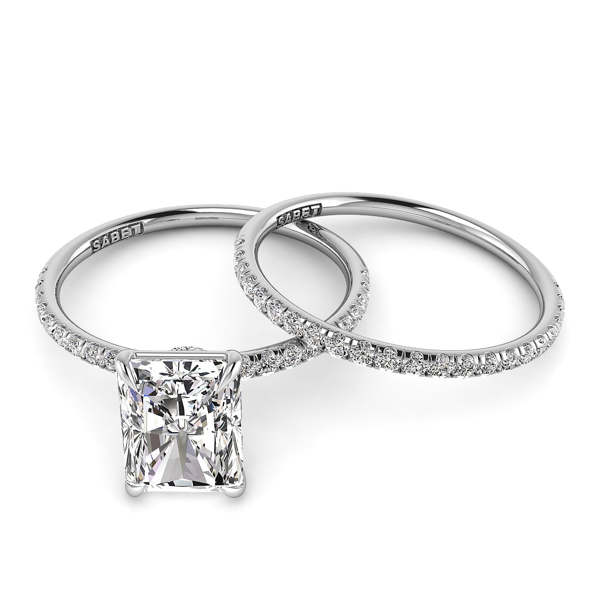Radiant Pave Diamond Engagement Ring with Diamond Belt Set 0.40ct
