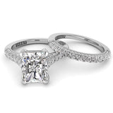 Three Sided Pave Radiant Diamond Engagement Ring Set 1.10ct