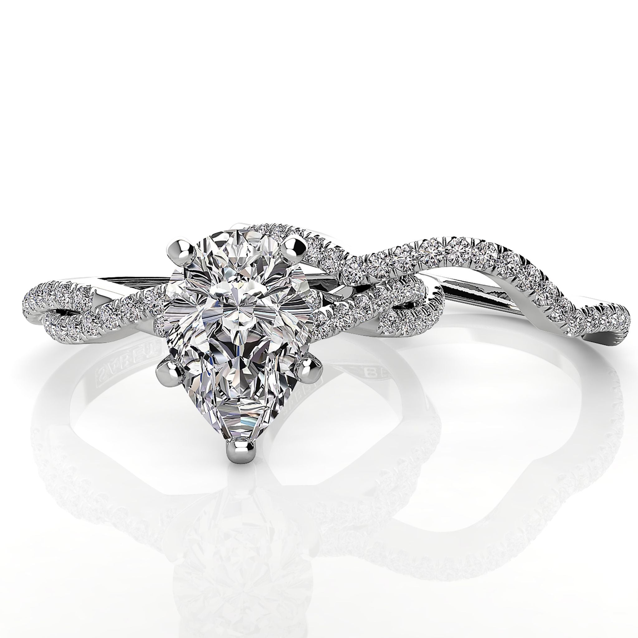 Pear Twist Diamond Engagement Ring Set 0.22ct