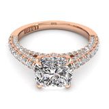 Three Sided Pave Cushion Diamond Engagement Ring 0.73ct