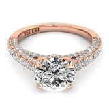 Three Sided Pave Round Diamond Engagement Ring 0.73ct