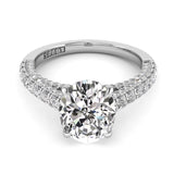Three Sided Pave Oval Diamond Engagement Ring 0.73ct