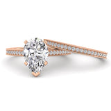 Pear Diamond Engagement Ring Set .21ct Milgrain