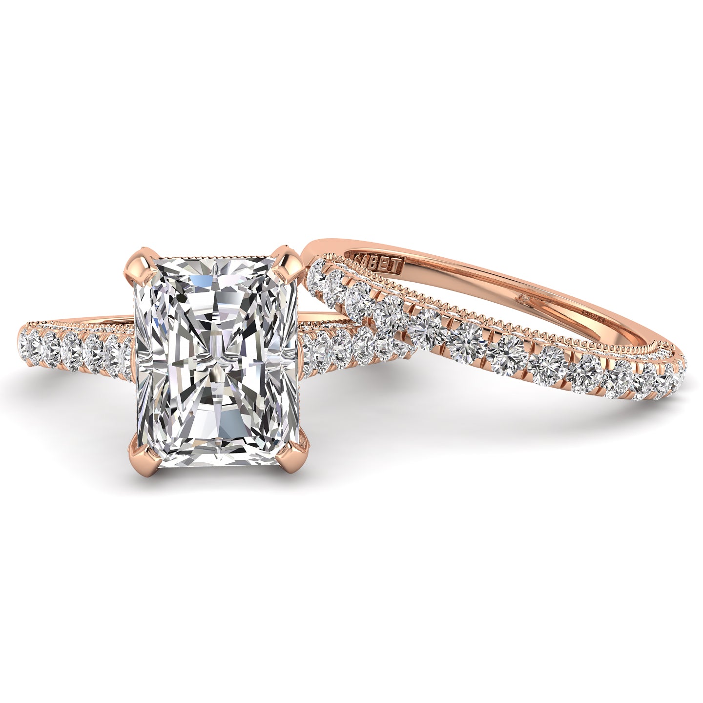 Three Sided Pave Radiant Diamond Engagement Ring Set 1.10ct
