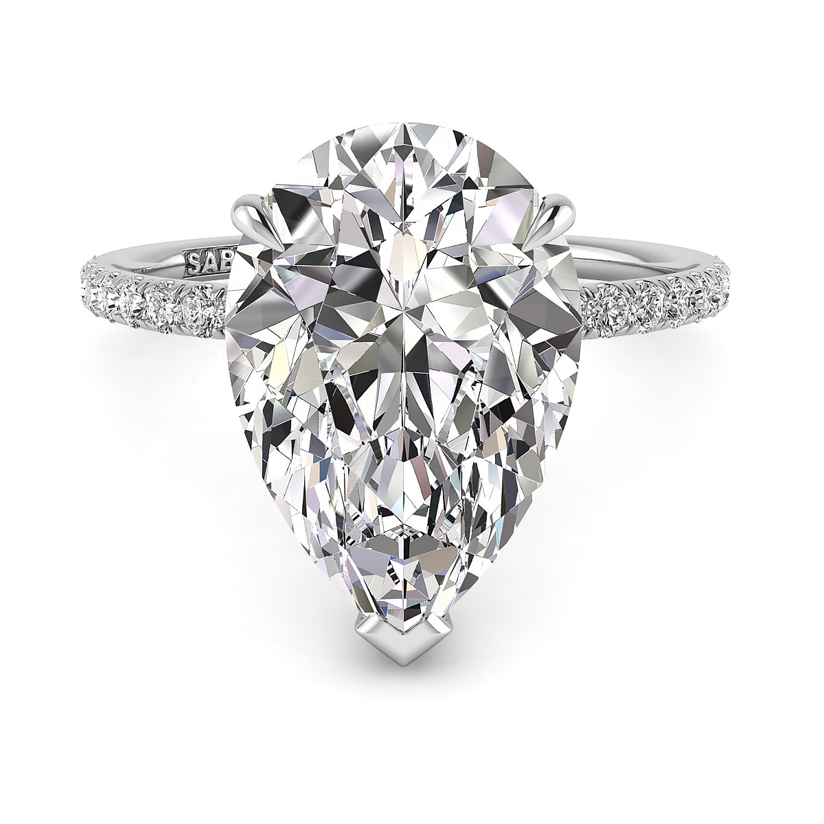 Pear Pave Diamond Engagement Ring with Diamond Belt 0.21ct