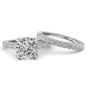 Three Sided Pave Cushion Diamond Engagement Ring Set 1.10ct