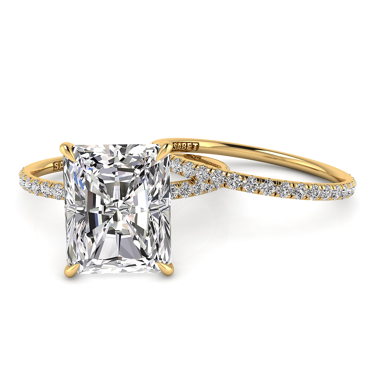 Radiant Pave Diamond Engagement Ring with Diamond Belt Set 0.40ct