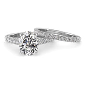 Three Sided Pave Oval Diamond Engagement Ring Set 1.33ct