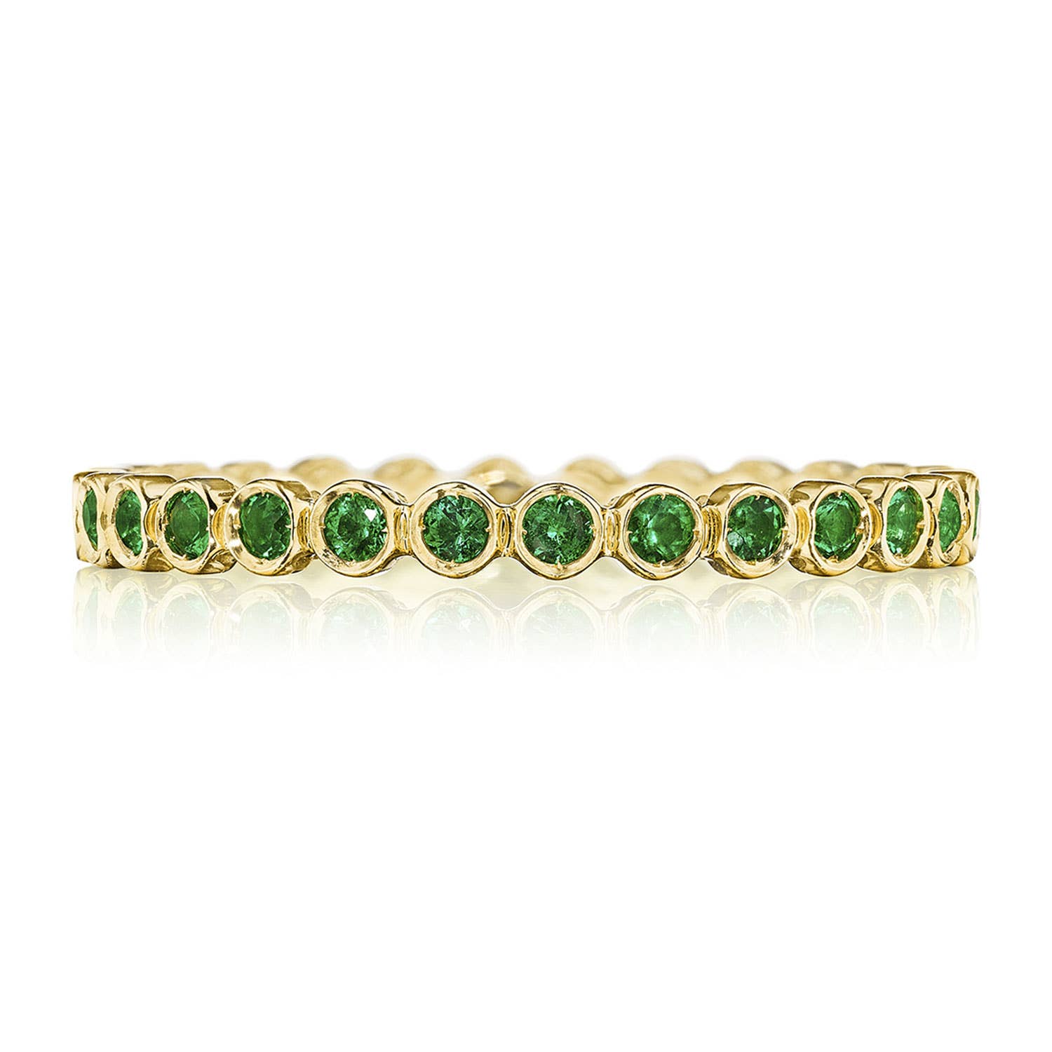 Round Bezel Droplet Wedding Band with Emerald