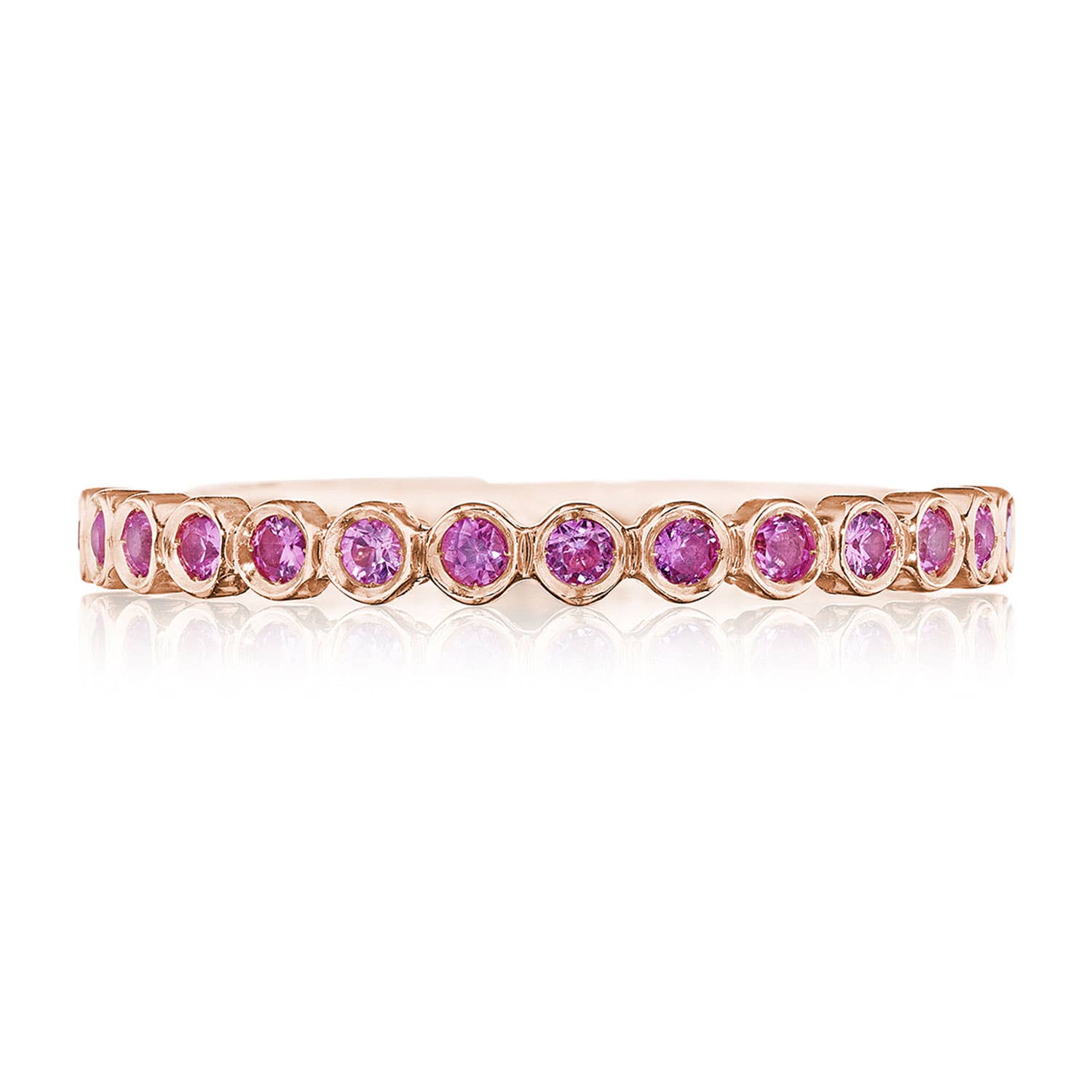 Round Bezel Droplet Wedding Band with Pink Sapphire