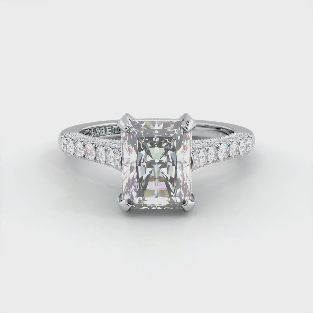 Three Sided Pave Radiant Diamond Engagement Ring 1.10ct