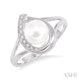 6.5MM Cultured Pearl and 1/20 Ctw Round Cut Diamond Ring in 10K White Gold