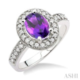 8x6mm Oval Cut Amethyst and 1/3 Ctw Round Cut Diamond Ring in 14K White Gold