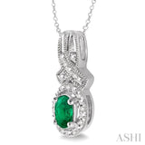 Oval Shape Silver Gemstone & Diamond Pendant