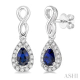 5x3 MM Pear Shape Sapphire and 1/6 Ctw Round Cut Diamond Earrings in 10K White Gold