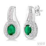 Oval Shape Silver Gemstone & Diamond Earrings