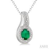 Oval Shape Silver Gemstone & Diamond Pendant