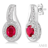 Oval Shape Silver Gemstone & Diamond Earrings