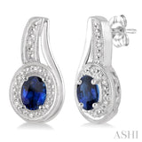 Oval Shape Silver Gemstone & Diamond Earrings