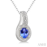 6x4 MM Oval Cut Tanzanite and 1/50 Ctw Round Cut Diamond Pendant in Sterling Silver with Chain