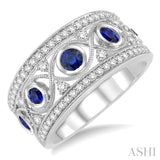 2.6 mm Round Cut Sapphire and 1/2 Ctw Round Cut Diamond Band in 14K White Gold