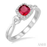 4x4 MM Cushion Cut Ruby and 1/10 Ctw Round Cut Diamond Ring in 14K White Gold