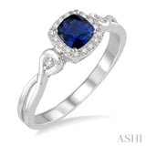 4x4 MM Cushion Cut Sapphire and 1/10 Ctw Round Cut Diamond Ring in 14K White Gold