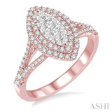 3/4 Ctw Marquise Shape Lovebright Diamond Ring in 14K Rose and White Gold