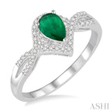 6x4 MM Emerald and 1/6 Ctw Round Cut Diamond Ring in 14K White Gold
