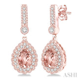 6x4 Pear Shape Morganite and 1/4 Ctw Round Cut Diamond Earrings in 14K Rose Gold