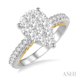 1 Ctw Round Diamond Lovebright Pear Shape Vintage-Inspired Engagement Ring in 14K White and Yellow Gold
