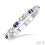 1.25 MM Round Cut Sapphire and 1/6 Ctw Round Cut Diamond Half Eternity Wedding Band in 14K White Gold