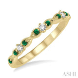 1/10 Ctw Round Cut Diamond and 1.25mm Emerald Precious Wedding Band in 14K Yellow Gold