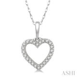 1/10 Ctw Hollow Cut Heart Charm Round Cut Diamond Pendant in 10K White Gold with chain