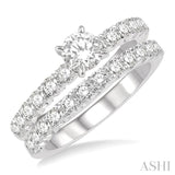 1 1/2 Ctw Diamond Wedding Set With 1 Ctw Round Cut Engagement Ring and 1/2 Ctw Wedding Band in 14K White Gold