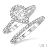 7/8 Ctw Diamond Wedding Set With 3/4 Ctw Pear Cut Engagement Ring and 1/6 Ctw Wedding Band in 14K White Gold