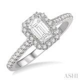 1/4 Ctw Octagonal Emerald Cut Semi-Mount Diamond Engagement Ring in 14K White Gold