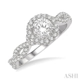 3/8 Ctw Semi-Mount Round Center Diamond Entwined Engagement Ring in 14K White Gold