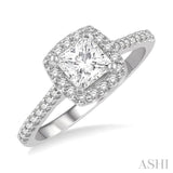 1/3 Ctw Square Shape Diamond Semi-Mount Engagement Ring in 14K White Gold